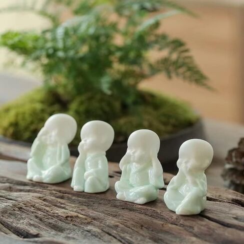 4PCS Cute Small Ceramic Monk Statues Tea Pet Office Desktop Mini Statue Home Garden Flower Pot Decoration Crafts Gifts (White) in Saudi Arabia