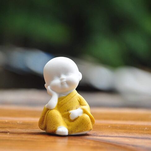 4PCS Cute Small Ceramic Monk Statues Tea Pet Office Desktop Mini Statue Home Garden Flower Pot Decoration Crafts Gifts (White) in Saudi Arabia