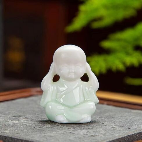 4PCS Cute Small Ceramic Monk Statues Tea Pet Office Desktop Mini Statue Home Garden Flower Pot Decoration Crafts Gifts (White) in Saudi Arabia