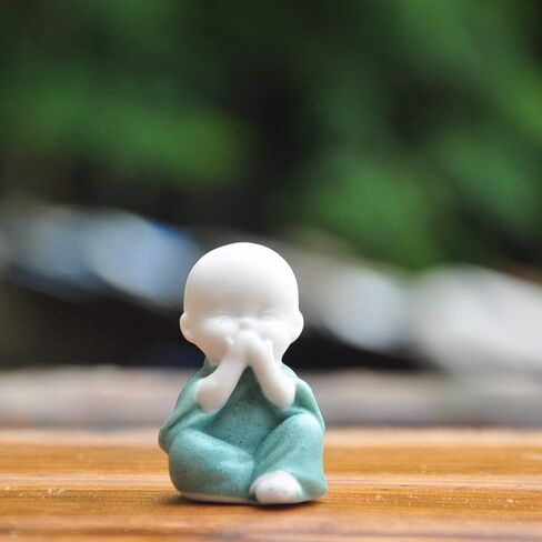 4PCS Cute Small Ceramic Monk Statues Tea Pet Office Desktop Mini Statue Home Garden Flower Pot Decoration Crafts Gifts (White) in Saudi Arabia