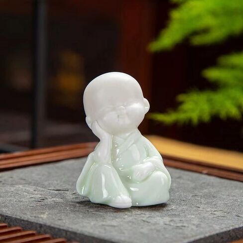 4PCS Cute Small Ceramic Monk Statues Tea Pet Office Desktop Mini Statue Home Garden Flower Pot Decoration Crafts Gifts (White) in Saudi Arabia