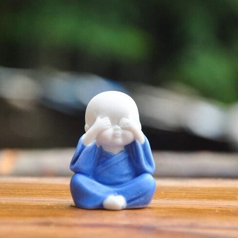4PCS Cute Small Ceramic Monk Statues Tea Pet Office Desktop Mini Statue Home Garden Flower Pot Decoration Crafts Gifts (White) in Saudi Arabia