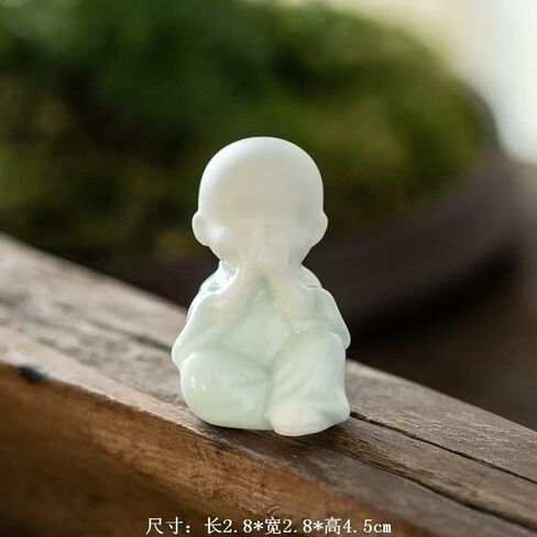 4PCS Cute Small Ceramic Monk Statues Tea Pet Office Desktop Mini Statue Home Garden Flower Pot Decoration Crafts Gifts (White) in Saudi Arabia