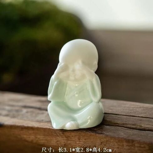 4PCS Cute Small Ceramic Monk Statues Tea Pet Office Desktop Mini Statue Home Garden Flower Pot Decoration Crafts Gifts (White) in Saudi Arabia