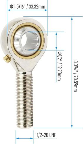 POSB8 Spherical Rod End Bearings 1/2" Bore Pre-Lubricated Joint Bearings Set, Self-Lubricating Rod End 1/2-20 Male Thread Connector Bearing with Jam Nut in Saudi Arabia
