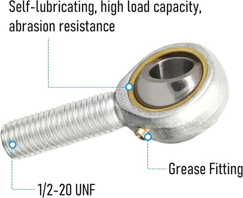 POSB8 Spherical Rod End Bearings 1/2" Bore Pre-Lubricated Joint Bearings Set, Self-Lubricating Rod End 1/2-20 Male Thread Connector Bearing with Jam Nut in Saudi Arabia