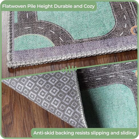Superior Kids Indoor Area Rug, Country Road Floor Decor for Kids Bedroom Decorations, Colorful Throw, Play Room Accessories, Nursery Bedrooms, Cute, Soft Rugs, 4' x 6', Pine Green in Saudi Arabia