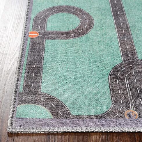 Superior Kids Indoor Area Rug, Country Road Floor Decor for Kids Bedroom Decorations, Colorful Throw, Play Room Accessories, Nursery Bedrooms, Cute, Soft Rugs, 4' x 6', Pine Green in Saudi Arabia