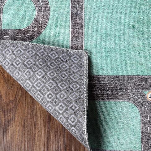 Superior Kids Indoor Area Rug, Country Road Floor Decor for Kids Bedroom Decorations, Colorful Throw, Play Room Accessories, Nursery Bedrooms, Cute, Soft Rugs, 4' x 6', Pine Green in Saudi Arabia