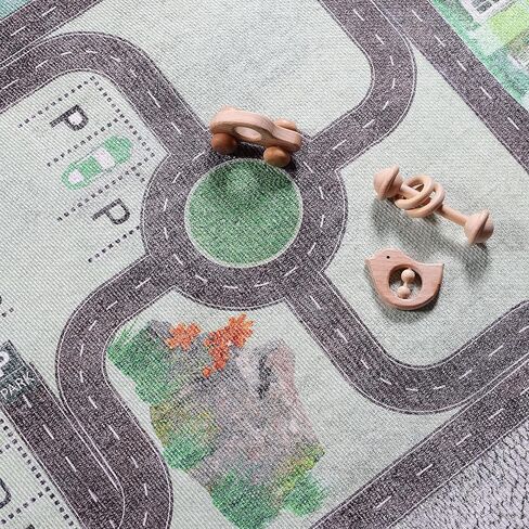 Superior Kids Indoor Area Rug, Country Road Floor Decor for Kids Bedroom Decorations, Colorful Throw, Play Room Accessories, Nursery Bedrooms, Cute, Soft Rugs, 4' x 6', Pine Green in Saudi Arabia