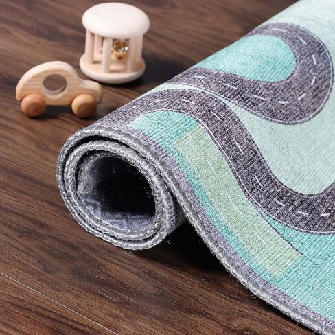 Superior Kids Indoor Area Rug, Country Road Floor Decor for Kids Bedroom Decorations, Colorful Throw, Play Room Accessories, Nursery Bedrooms, Cute, Soft Rugs, 4' x 6', Pine Green in Saudi Arabia