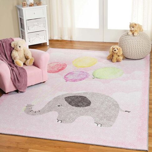 Superior Kids Indoor Area Rug, Country Road Floor Decor for Kids Bedroom Decorations, Colorful Throw, Play Room Accessories, Nursery Bedrooms, Cute, Soft Rugs, 4' x 6', Pine Green in Saudi Arabia
