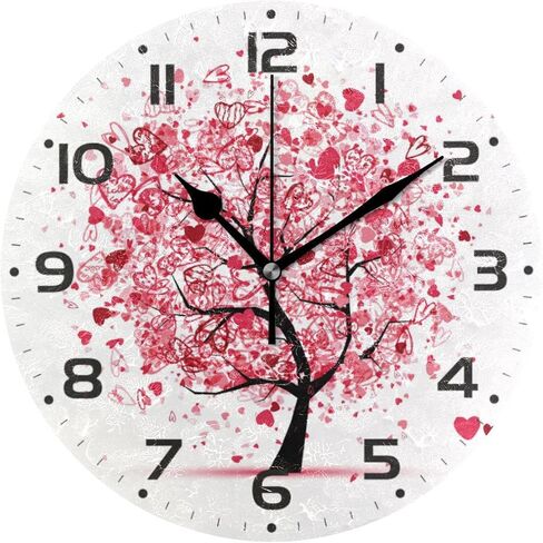 ZOEO Large Wall Clocks, Valentine Tree Hearts Battery Operated Non Ticking 10 inch Clock Silent Art Bedroom Kitchen Clock Atomic Analog Clocks Home Decor in Kuwait