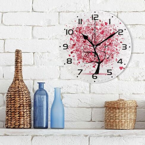 ZOEO Large Wall Clocks, Valentine Tree Hearts Battery Operated Non Ticking 10 inch Clock Silent Art Bedroom Kitchen Clock Atomic Analog Clocks Home Decor in Kuwait