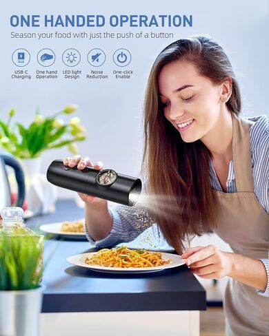 مجموعة مطحنة الملح والفلفل الكهربائية - قابلة لإعادة الشحن عبر USB - مطحنة فلفل أوتوماتيكية - سعة كبيرة - خشونة قابلة للتعديل - ضوء LED - تعمل بيد واحدة، عبوتان in Kuwait