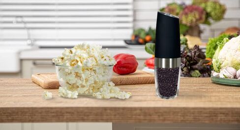 Admired By Nature Electric Salt and Pepper Grinder, Battery-Operated with Adjustable Coarsenessa, Blue LED light and Automatic one handed grinder, ABN5M009-BLK, Black (Pack of 4) in Kuwait