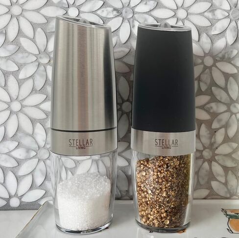 Admired By Nature Electric Salt and Pepper Grinder, Battery-Operated with Adjustable Coarsenessa, Blue LED light and Automatic one handed grinder, ABN5M009-BLK, Black (Pack of 4) in Kuwait