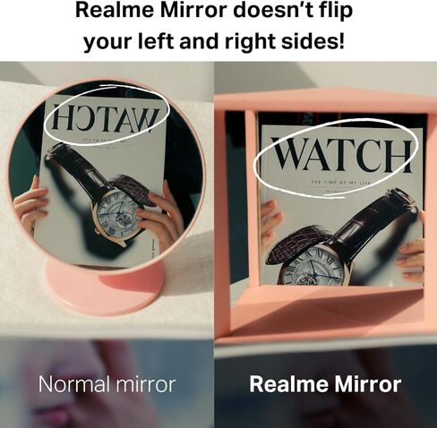 Realme Non-Reversing Cosmetic Stand Mirror, True Reflection, Vanity Makeup Mirror, 9" Non-Magnifying Desk Mirror, Rectangular Tabletop Mirror (Essential Edition) (Light Pink) in Kuwait