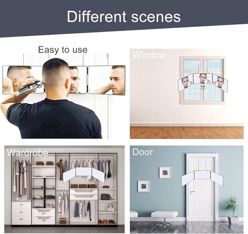 مرآة 360 درجة لقص الشعر للرجال مع مرآة خفيفة ثلاثية الاتجاهات لقص الشعر الذاتي، مرآة ثلاثية الاتجاهات لقص الشعر الخاص بك، مرآة حلاقة ذاتية، مرآة 3 جوانب لرؤية الجزء الخلفي من الرأس in Kuwait