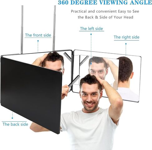 مرآة 360 درجة لقص الشعر للرجال مع مرآة خفيفة ثلاثية الاتجاهات لقص الشعر الذاتي، مرآة ثلاثية الاتجاهات لقص الشعر الخاص بك، مرآة حلاقة ذاتية، مرآة 3 جوانب لرؤية الجزء الخلفي من الرأس in Kuwait