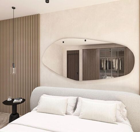 Wall Mirror Irregular Large Home Asymmetrical Wall Mirror Unique Design Living Room Bedroom Silver Mirror Home Decor Gold (43 Width x 19 Height inches, Black) in Saudi Arabia