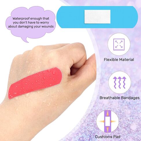 240 Pcs Kids Bandage Glow in The Dark Bandage Colored Adhesive Flexible Fabric Bandages Neon Waterproof Breathable Bandages for Kids Children Minor Cuts Scrapes and Wounds in Saudi Arabia