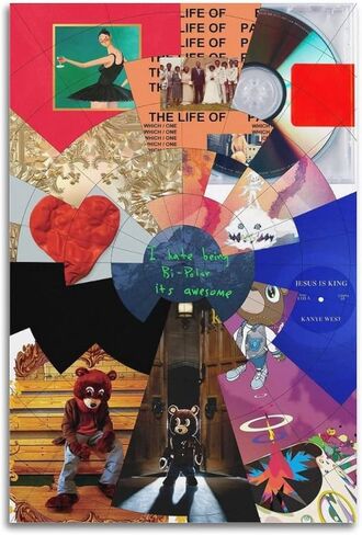 ChezMax KANYE WEST ملصق ألبوم يغطي ملصق ملصق 90s قماش جدار الفن غرفة ديكور جمالي ملصقات 12 × 18 بوصة (30 × 45 سم) in Kuwait