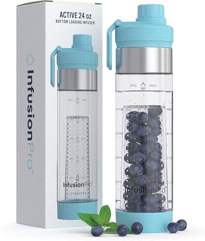 Infusion Pro 24 oz Fruit Infuser Water Bottle : Motivational Time Marker : Screw Top Lid with Large Spout : Insulated Sleeve & Fruit Infused Water eBook : Bottom Loading Infuser - Ocean Breeze in Saudi Arabia