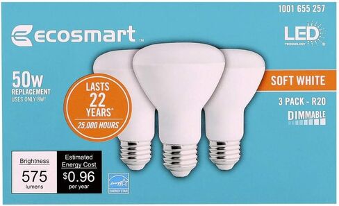 EcoSmart LED R20 Dimmable 575-Lumen, 2700 Kelvin, 8-Watt (50-Watt Equivalent) Light Bulb, E26 Medium Base, Soft White … in Saudi Arabia