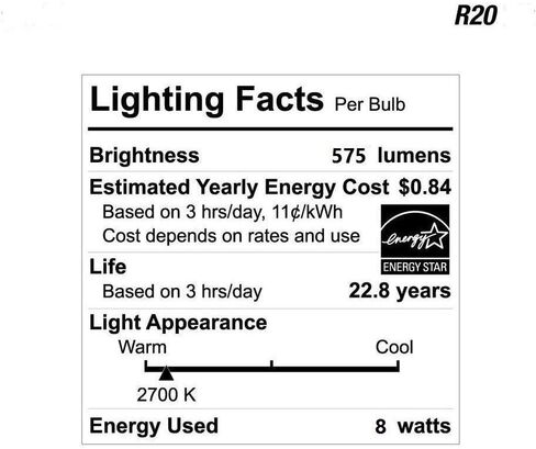 EcoSmart LED R20 Dimmable 575-Lumen, 2700 Kelvin, 8-Watt (50-Watt Equivalent) Light Bulb, E26 Medium Base, Soft White … in Saudi Arabia