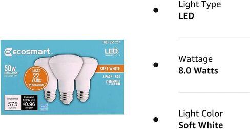EcoSmart LED R20 Dimmable 575-Lumen, 2700 Kelvin, 8-Watt (50-Watt Equivalent) Light Bulb, E26 Medium Base, Soft White … in Saudi Arabia