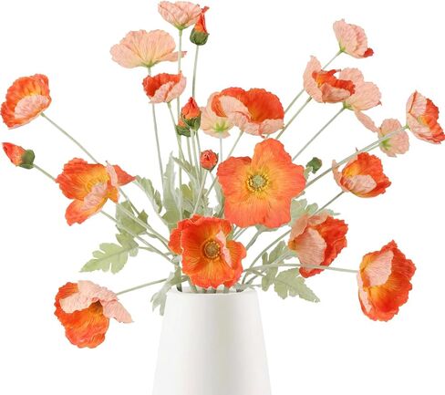 IPOPU Orange Flowers Artificial Poppies 6pcs Real Touch Orange Poppy Flowers Artificial Silk Flower with Stems for for Faux Floral Arrangements Home Table Decor (Orange) in Saudi Arabia