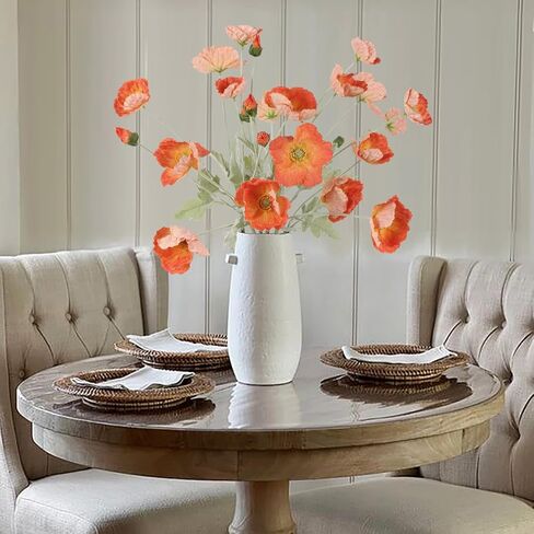 IPOPU Orange Flowers Artificial Poppies 6pcs Real Touch Orange Poppy Flowers Artificial Silk Flower with Stems for for Faux Floral Arrangements Home Table Decor (Orange) in Saudi Arabia