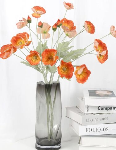 IPOPU Orange Flowers Artificial Poppies 6pcs Real Touch Orange Poppy Flowers Artificial Silk Flower with Stems for for Faux Floral Arrangements Home Table Decor (Orange) in Saudi Arabia