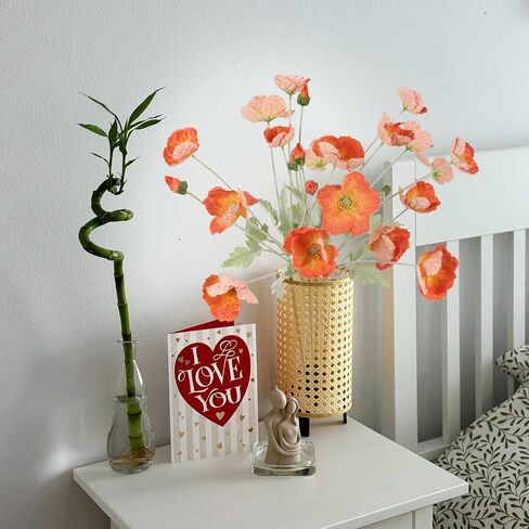 IPOPU Orange Flowers Artificial Poppies 6pcs Real Touch Orange Poppy Flowers Artificial Silk Flower with Stems for for Faux Floral Arrangements Home Table Decor (Orange) in Saudi Arabia