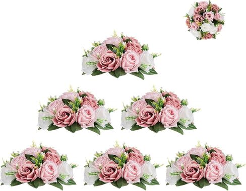 BLOSMON Flower Ball Centerpieces for Table 6 Pcs Centerpiece Flowers Fake Dusty Blue Rose Artificial Silk Floral Arrangement Center Piece Kissing Bouquet for Wedding Party Valentines Day Home Decor in Saudi Arabia