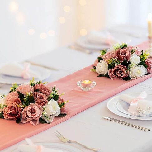 BLOSMON Flower Ball Centerpieces for Table 6 Pcs Centerpiece Flowers Fake Dusty Blue Rose Artificial Silk Floral Arrangement Center Piece Kissing Bouquet for Wedding Party Valentines Day Home Decor in Saudi Arabia