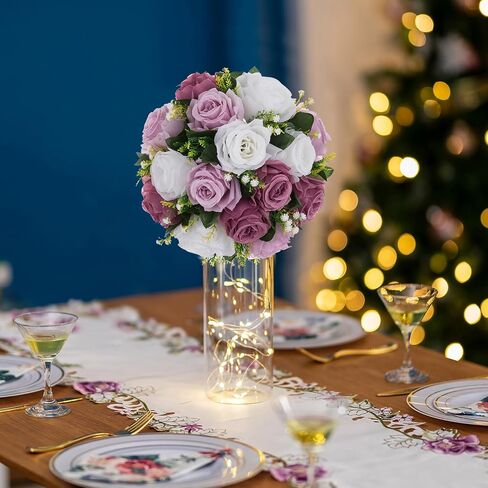 BLOSMON Flower Ball Centerpieces for Table 6 Pcs Centerpiece Flowers Fake Dusty Blue Rose Artificial Silk Floral Arrangement Center Piece Kissing Bouquet for Wedding Party Valentines Day Home Decor in Saudi Arabia
