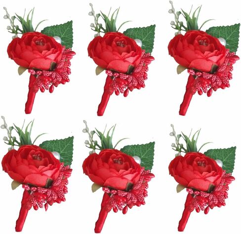 6 Pieces/lot Groom Boutonniere Man Buttonholes DIY Wedding Artificial False Flowers Party Decoration (wine red) in Saudi Arabia