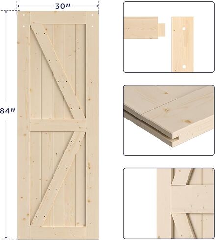 SMARTSTANDARD 30in x 84in Double Barn Door with 10ft Sliding Barn Door Hardware Kit & Handle,Pre-Drilled Ready to Assemble,DIY Unfinished Solid Spruce Wood Panelled Slab,K-Frame in Saudi Arabia
