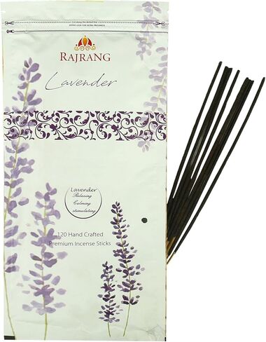 راجرانج، علبة أعواد بخور برائحة اللافندر الفاخرة ذات العطر العالي تحتوي على 120 عودًا (150 جرامًا) أغارباتي هندي ثمين مثالي للعبادة والتأمل والعلاج العطري in Kuwait