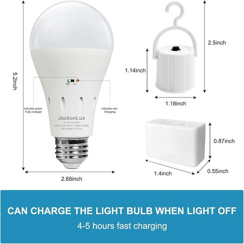 JackonLux Emergency Rechargeable Light Bulbs for Power Outage 2000mAh 80W Equivalent Ebulb Self-Charging Emergency Light Bulb with Charge Indicator Dimmable Soft White 3000K in Saudi Arabia