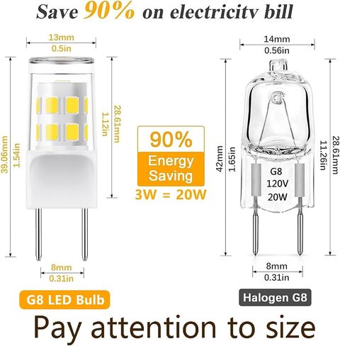 [Pack of 5] G8 Led Bulb, 3W Equivalent 20W-25W Halogen Bulb, G8 GY8.6 Bi-pin Base, T4 120V Puck Light Bulb for Replacement Microwave Light Bulbs, Under Counter Kitchen Lighting, Daylight White 6000K in Saudi Arabia