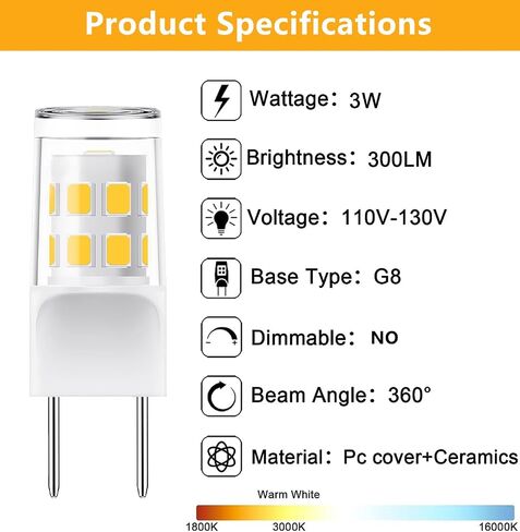 [Pack of 5] G8 Led Bulb, 3W Equivalent 20W-25W Halogen Bulb, G8 GY8.6 Bi-pin Base, T4 120V Puck Light Bulb for Replacement Microwave Light Bulbs, Under Counter Kitchen Lighting, Daylight White 6000K in Saudi Arabia