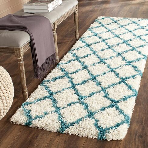 SAFAVIEH Kids Shag Collection Runner Rug - 2'3" x 9', Ivory & Multi, Rainbow Trellis Design, Non-Shedding & Easy Care, 2-inch Thick Ideal for High Traffic Areas in Living Room, Bedroom (SGK569A) in Saudi Arabia
