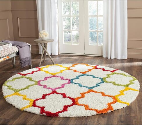SAFAVIEH Kids Shag Collection Runner Rug - 2'3" x 9', Ivory & Multi, Rainbow Trellis Design, Non-Shedding & Easy Care, 2-inch Thick Ideal for High Traffic Areas in Living Room, Bedroom (SGK569A) in Saudi Arabia