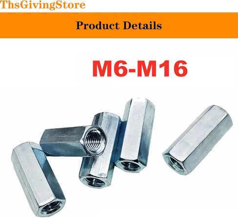 10pcs M8-1.25 x 28mm Long Rod Nut Hex Coupling Nuts, Zinc Plated Bolt Extender Female Thread Straight Fitting, Hex Rod Threaded Bar Nut in Saudi Arabia