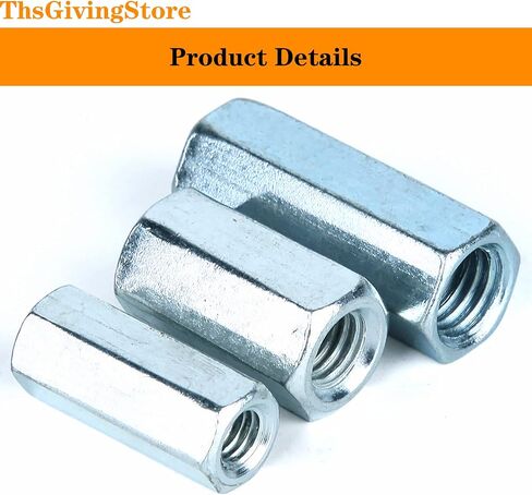 10pcs M8-1.25 x 28mm Long Rod Nut Hex Coupling Nuts, Zinc Plated Bolt Extender Female Thread Straight Fitting, Hex Rod Threaded Bar Nut in Saudi Arabia