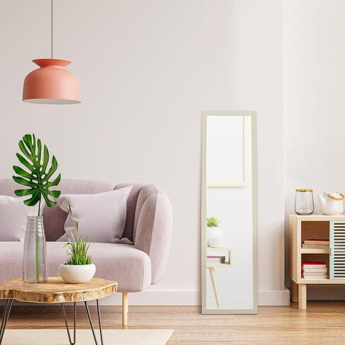 CTG Truu Design Levi Door Mirror Full Length - 48"x12", Beige - Modern Hanging Over The Door Mirror for Bedroom, Living Room, Bathroom in Kuwait