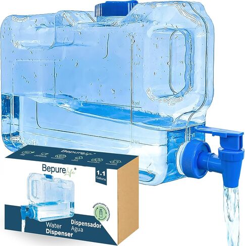Water drink dispenser for fridge. 1.1 Gal. Pitcher Refrigerator. Reusable PETG plastic bottle with faucet, spigot. Pur water jug. Tank for drinks, cocktails, juice. Zero BPA.beach, camping. (1.1Gal) in Saudi Arabia